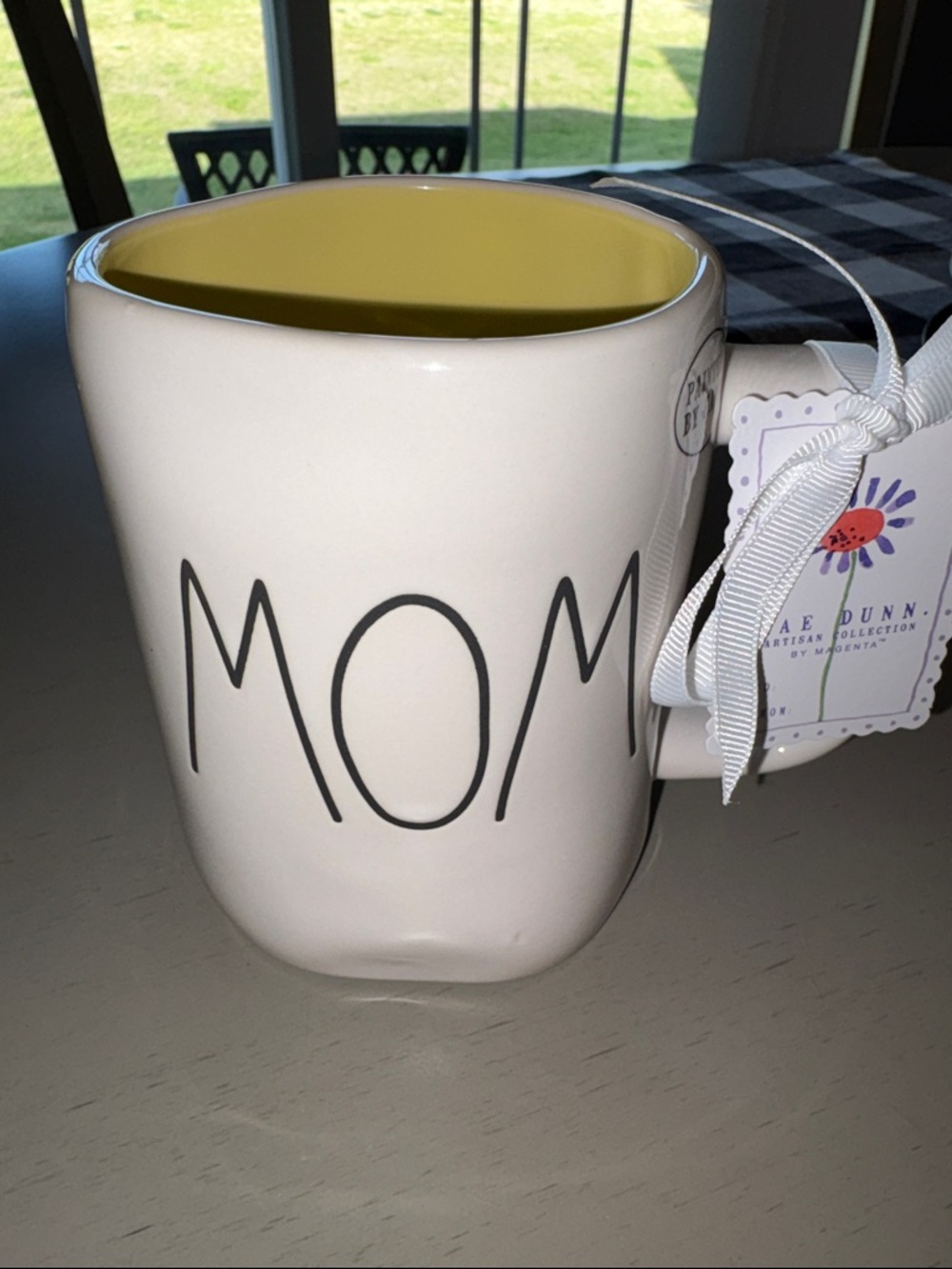 Rae Dunn MOM Ceramic Mug with Yellow Interior